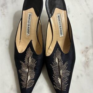 Manolo Blahnik Black and Gold Heels